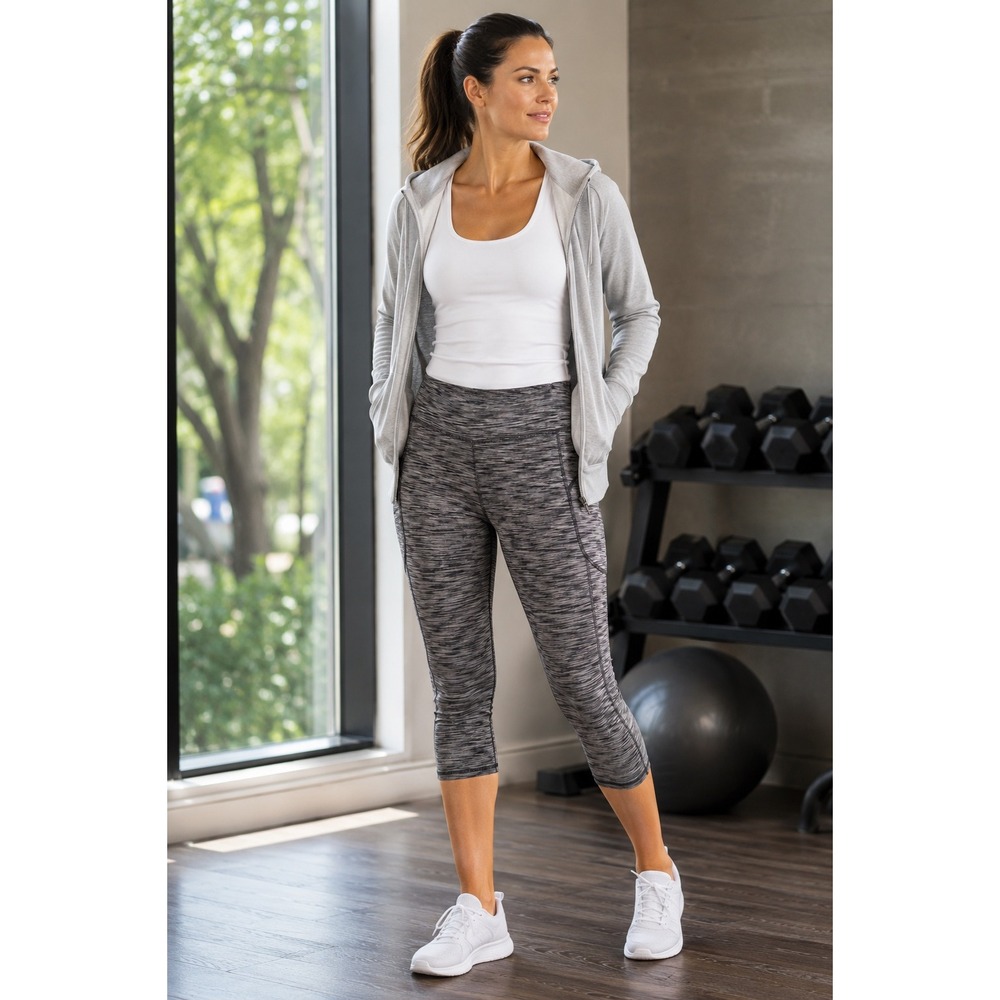 Danskin Gray Space Dye Capri‎ Leggings Women's Small Stretch Yoga Workout Pants